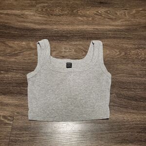 Shein Baby Doll Ribbed Crew Neck Cropped Gray Tank Top Shirt Women's Size XS